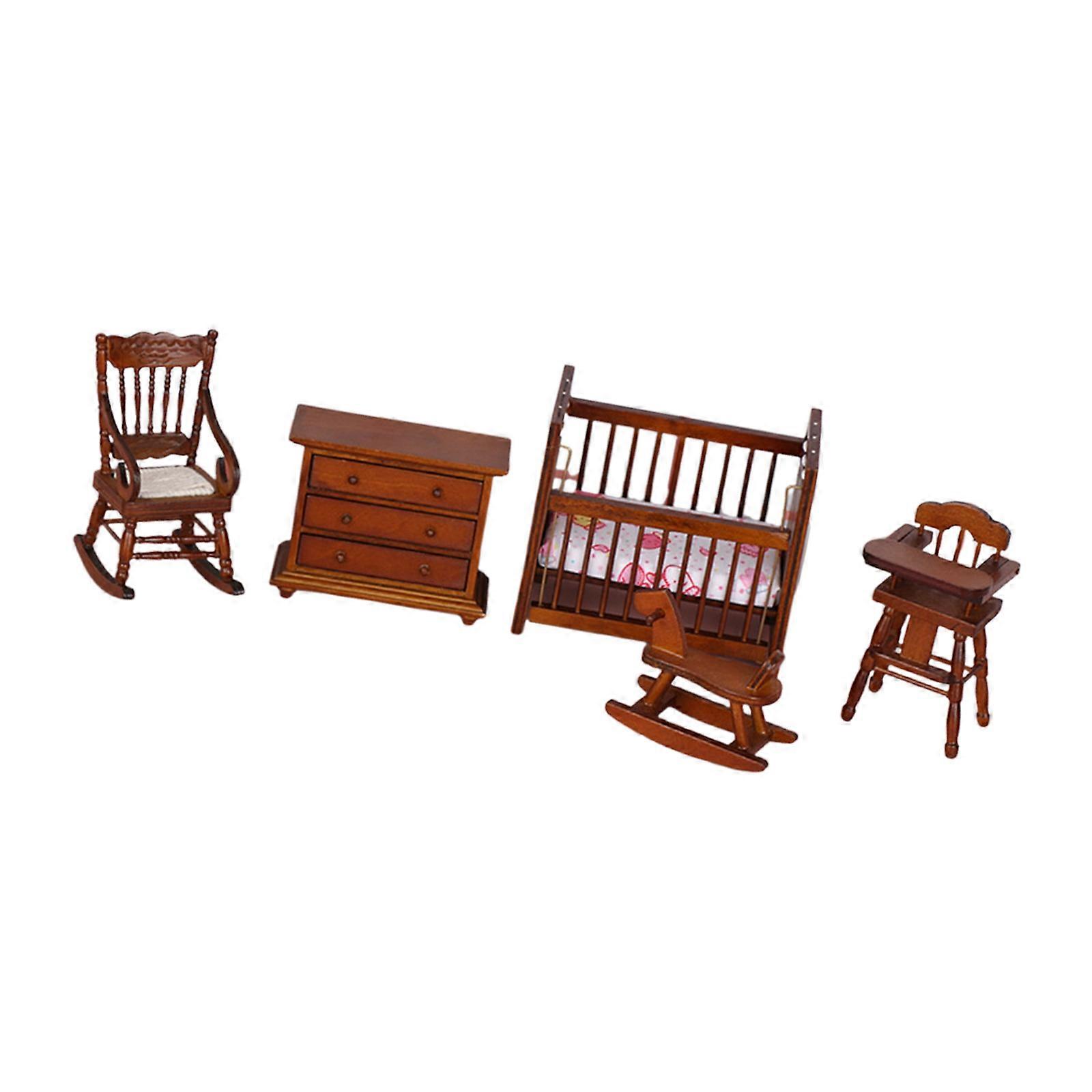 Dollhouses Crib Model Realistic Dollhouses Mini Crib Realistic Play Single Realistic 1:12 Model Mini Size Toy Multicolor