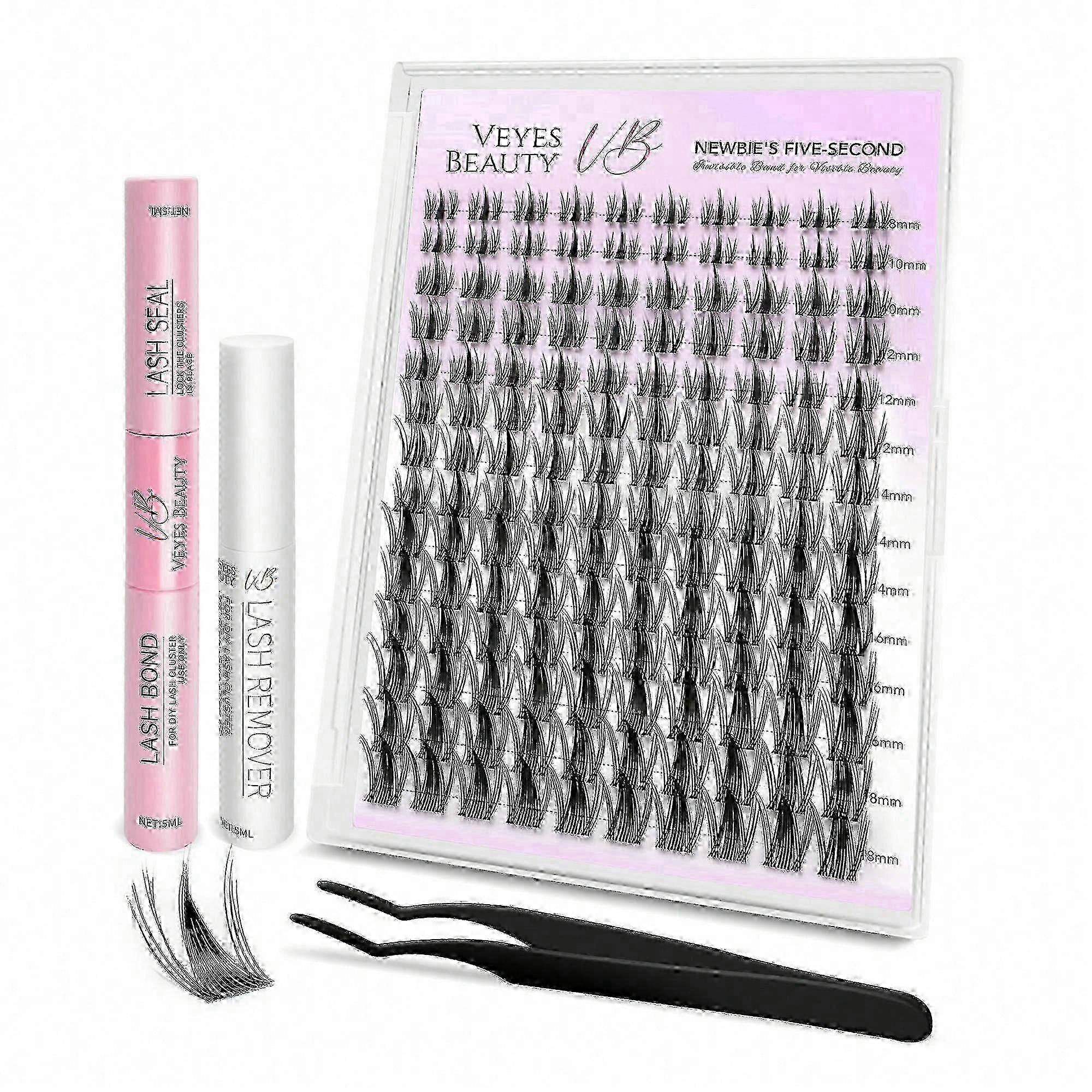 Veyesbeauty Manga Lash Clusters Dramatic Look Dynamic Volume Invisible Band Long-lasting Reusable 140 Clusters 8-18mm