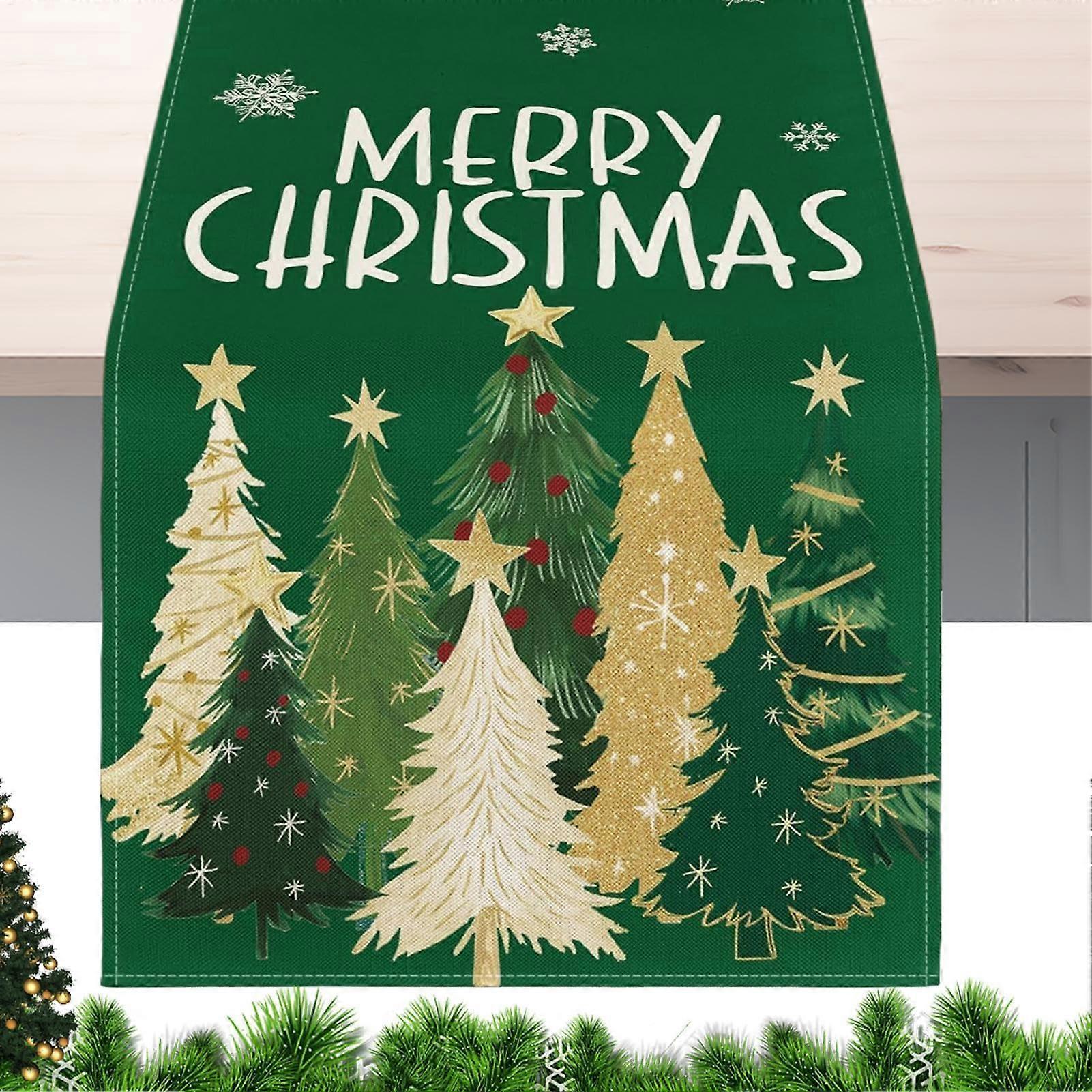 Christmas Decorations Table Runner Linen Rectangular Farmhouse Table Runner Green Christmas Tree Table Cover J