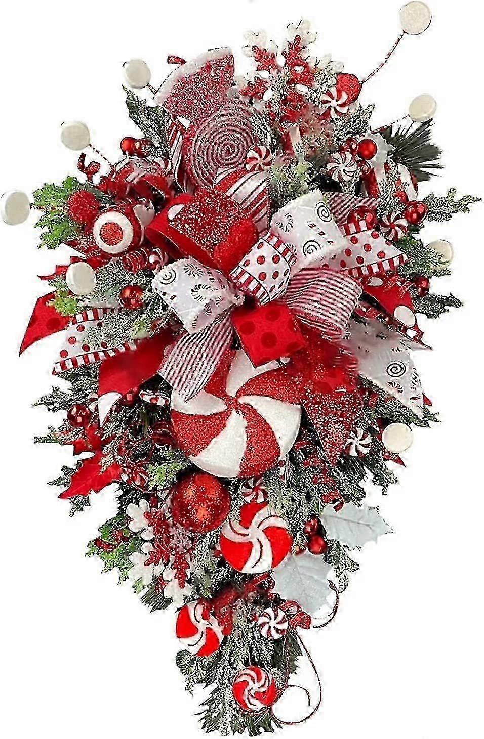 Teardrop Christmas Wreath for Stairway with Candy Cane Design