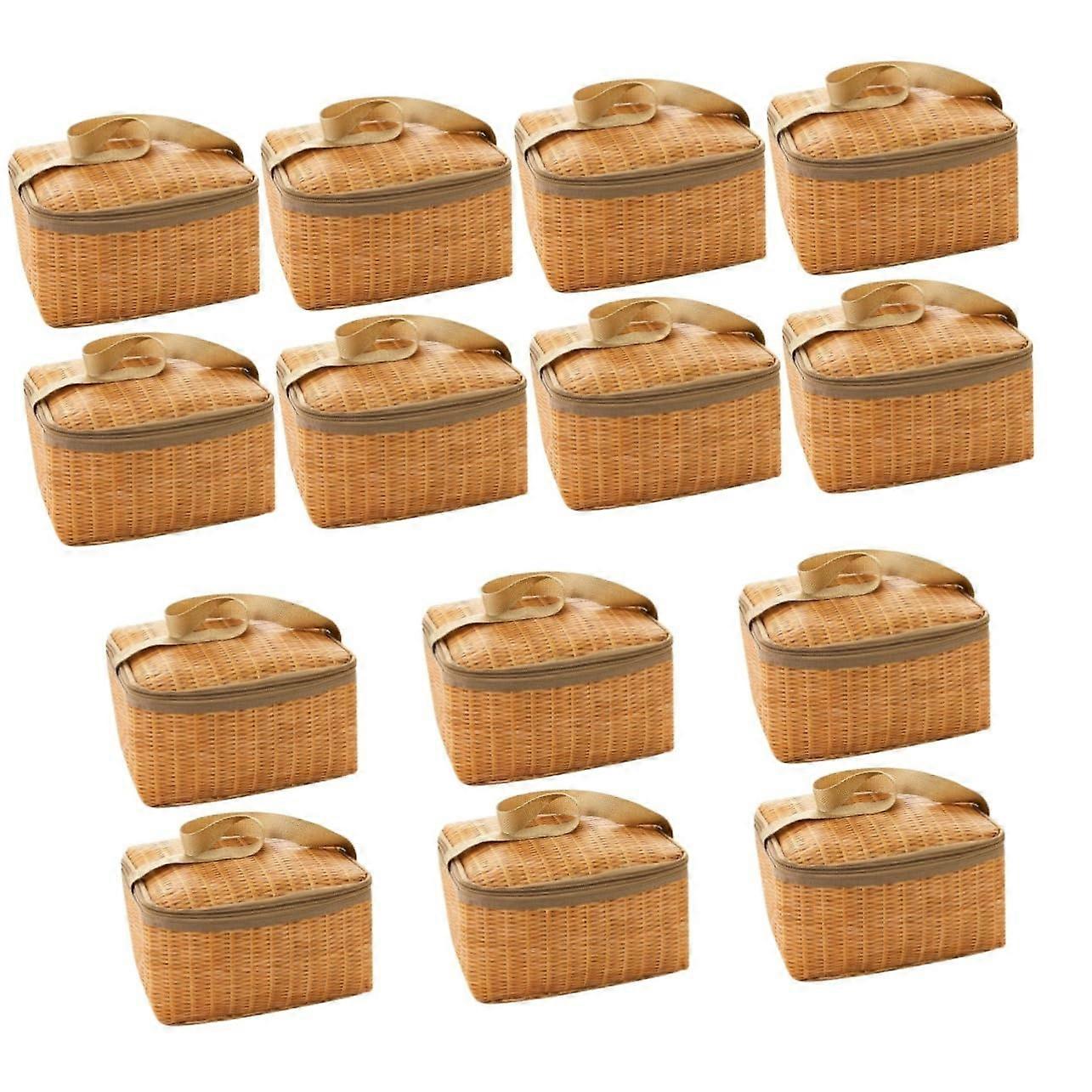 Insulated Lunch Bag Set of 14 Large Wicker Design with Pearl Cotton for Work or Travel