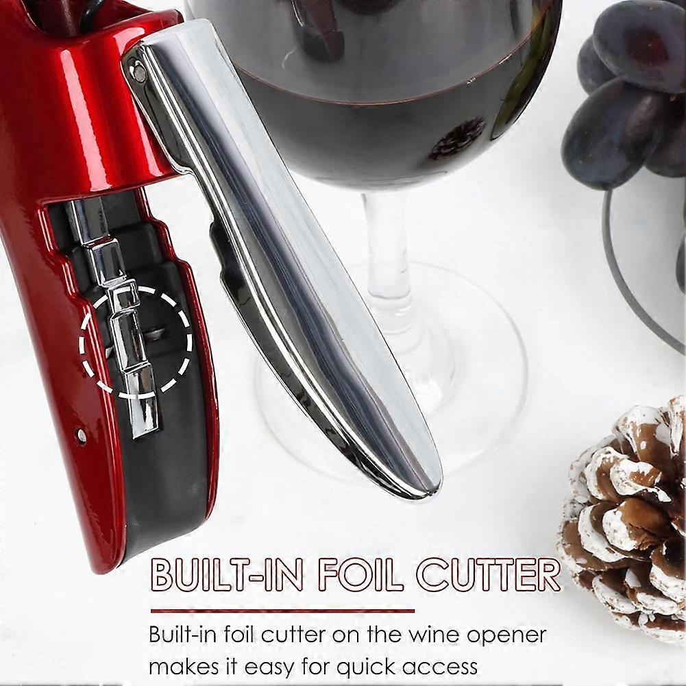 Stainless Steel Wine Bottle Opener, Vertical Lever Corkscrew with Built in Foil Cutter Design, Manual Corkscrew Red