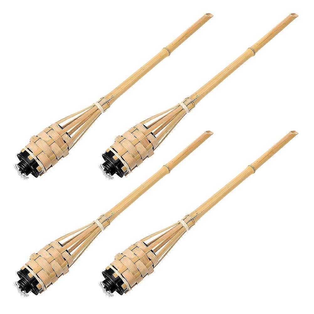 Bamboo Torch Garden Torch for Decor with 4Pcs Handmade Windproof Outdoor Torches