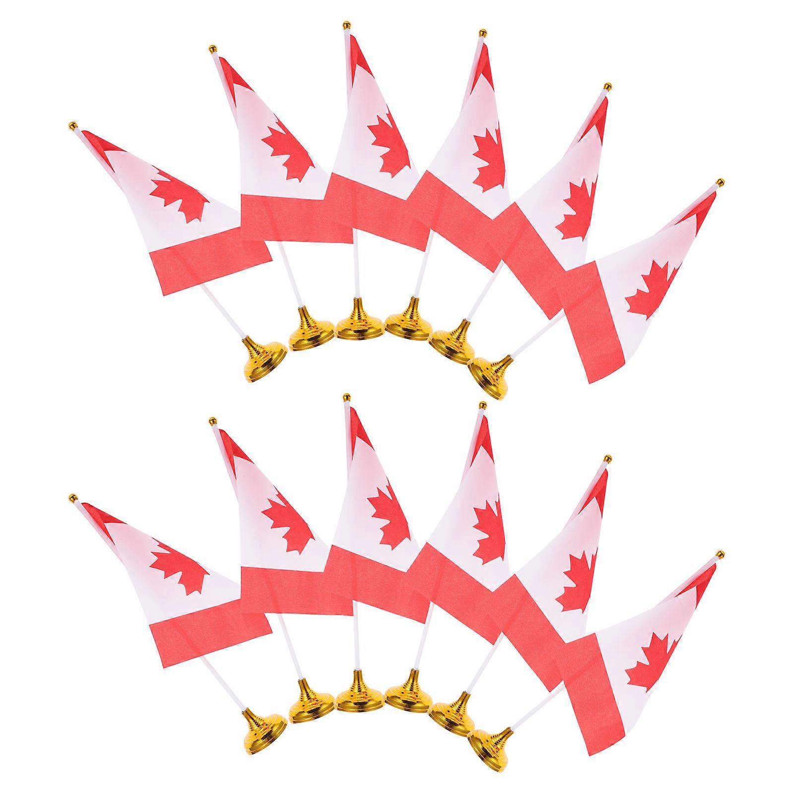 Canada Desk Flags Set for Decor with 12Pcs Mini Table Flags and Golden Base