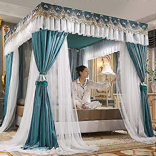 King Size Double Layer Mosquito Net Bed Canopy with Lace Curtain and Blackout Mesh Protection