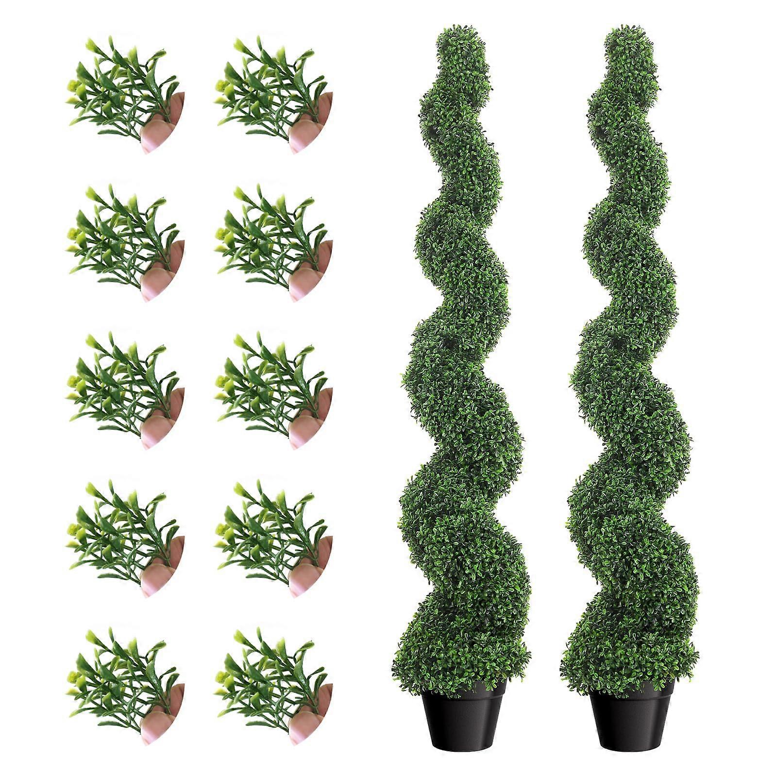 5Ft Artificial Spiral Topiary Trees with Planter, WeatherResistant Low Maintenance Outdoor Decor