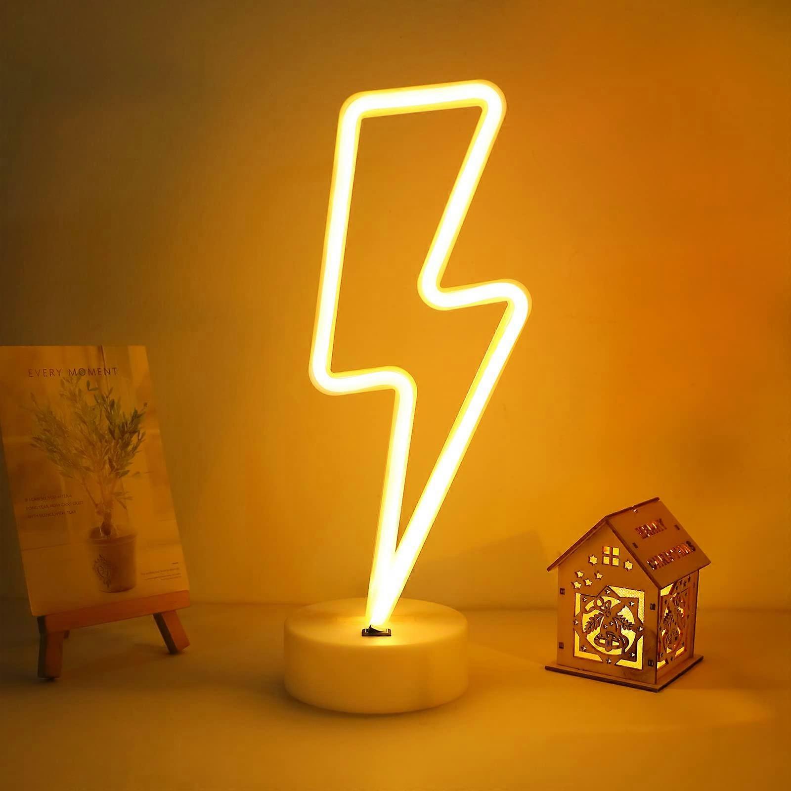 Lightning Neon Sign Warm White Bolt LED Light with Base USB and Battery Powered Wall Decor