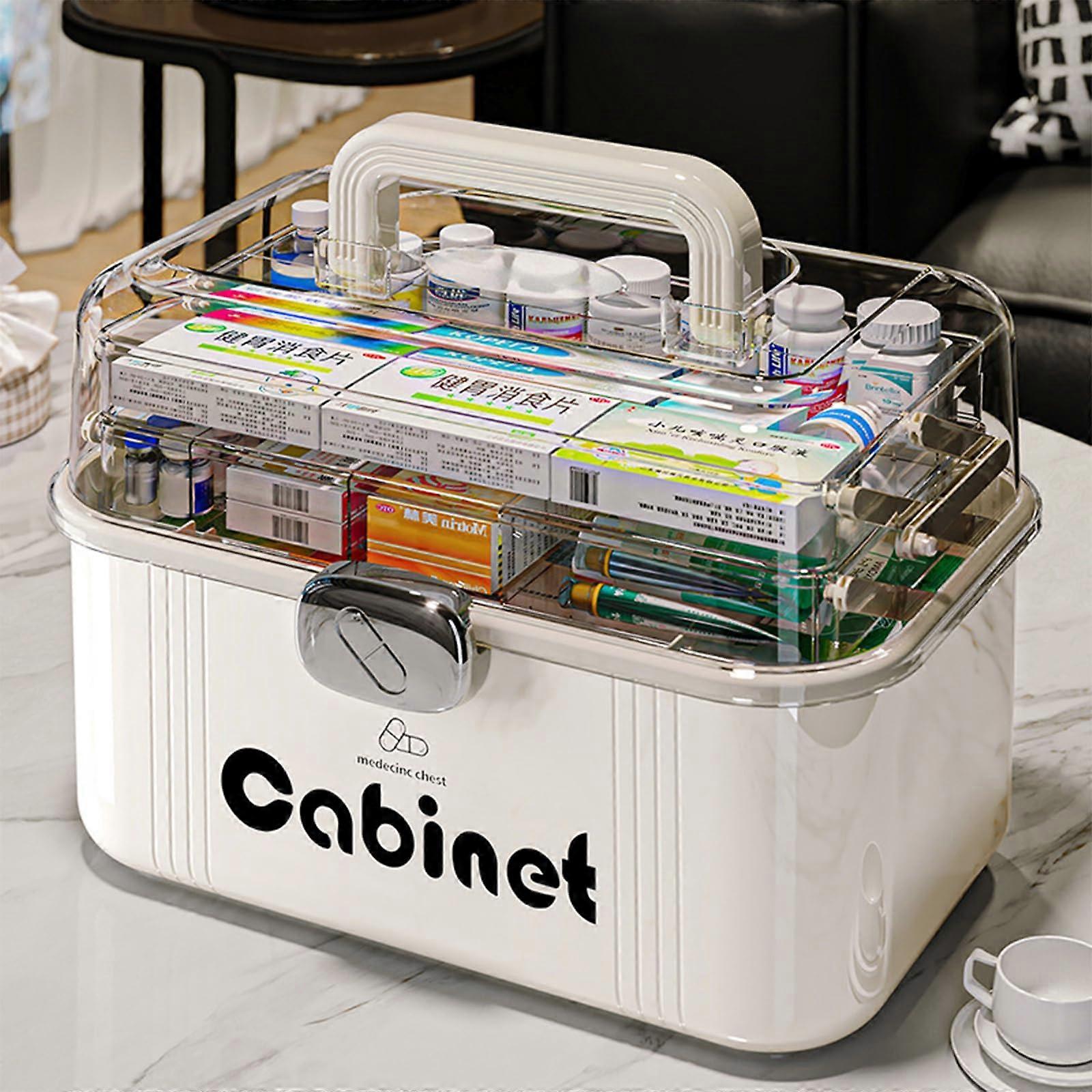 Large Capacity ThreeTier Medicine Storage Box with Handle, First Aid Kit Organizer with Secure Latch