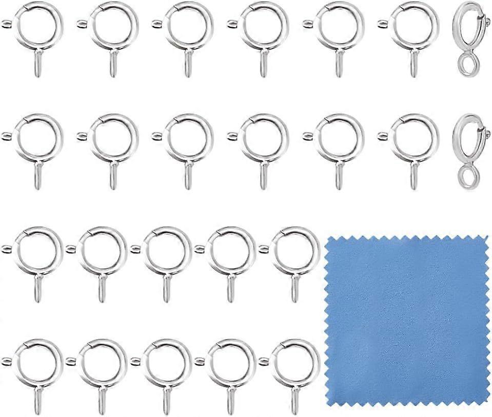 24 Pcs 925 Sterling Silver Spring O Ring Clasps 6mm Round Spring Clasps with 1.5mm Round Loop Spring Gate Rings Metal Snap Clasp Spring Clasp Connecto
