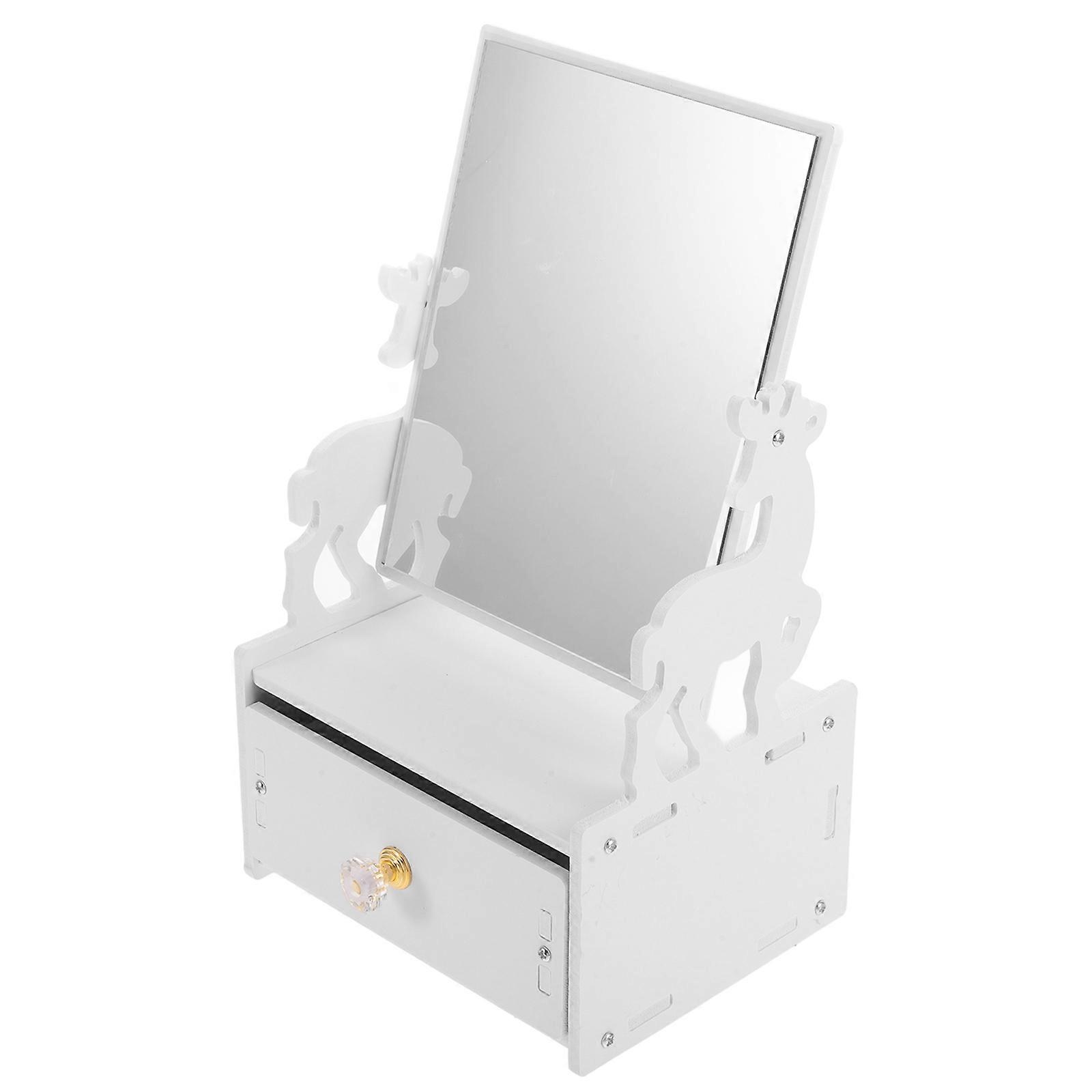 Makeup Organizer With Mirror Drawer Design Storage Holder For Home Use Ideal For Desktop Organization In White 1Pcs