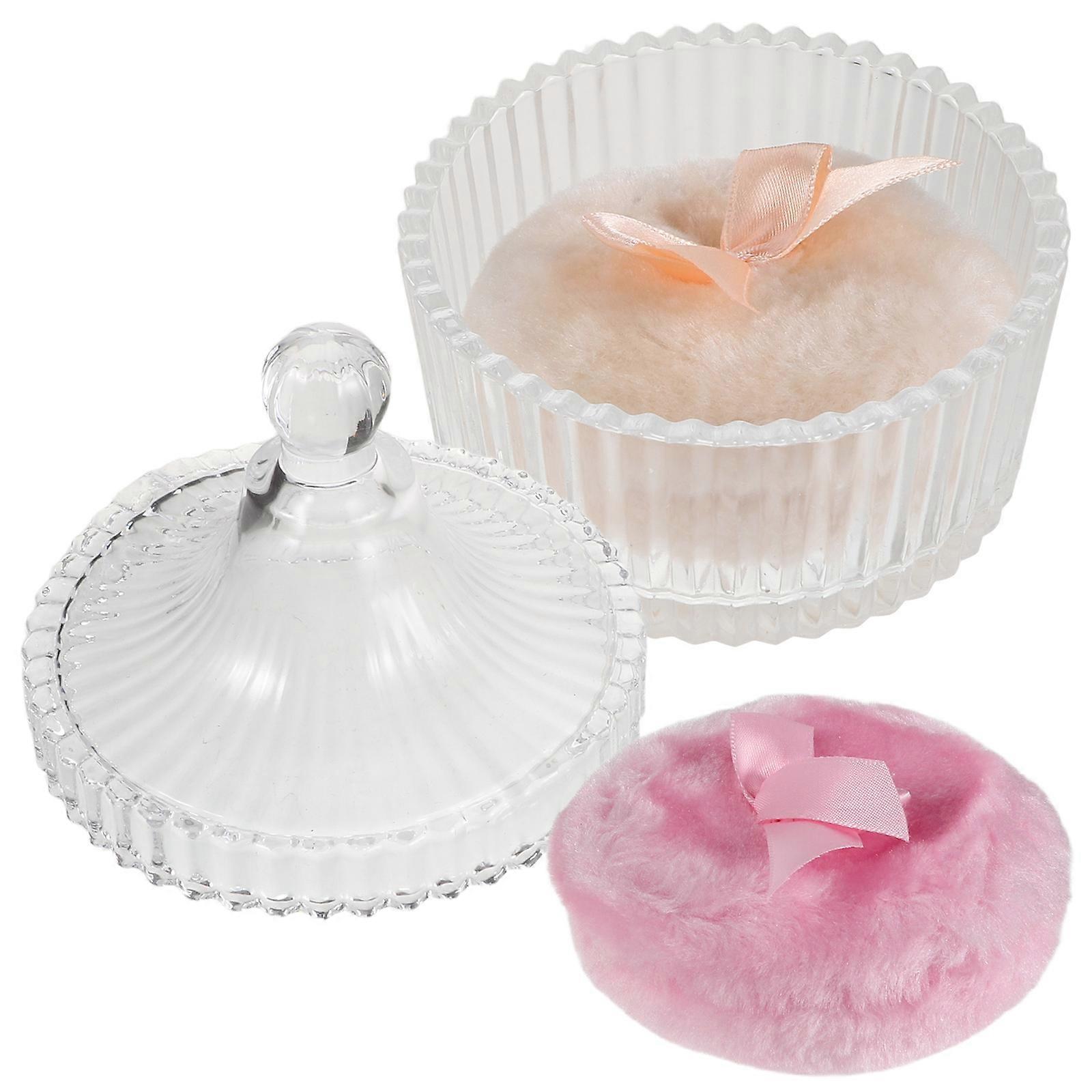 Glass Container with Puff for Gentle Body Application 1Set