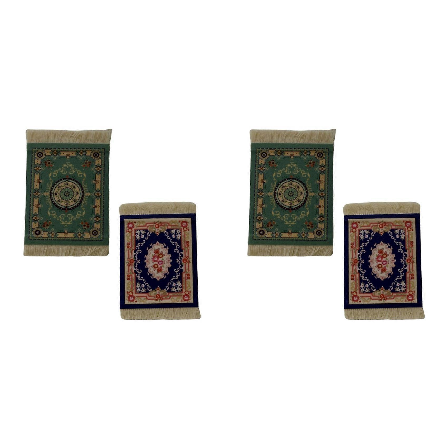 4X Mini Persian Woven Coasters Carpet Pattern Coaster Dining Table Decoration Technology.Blue-Green