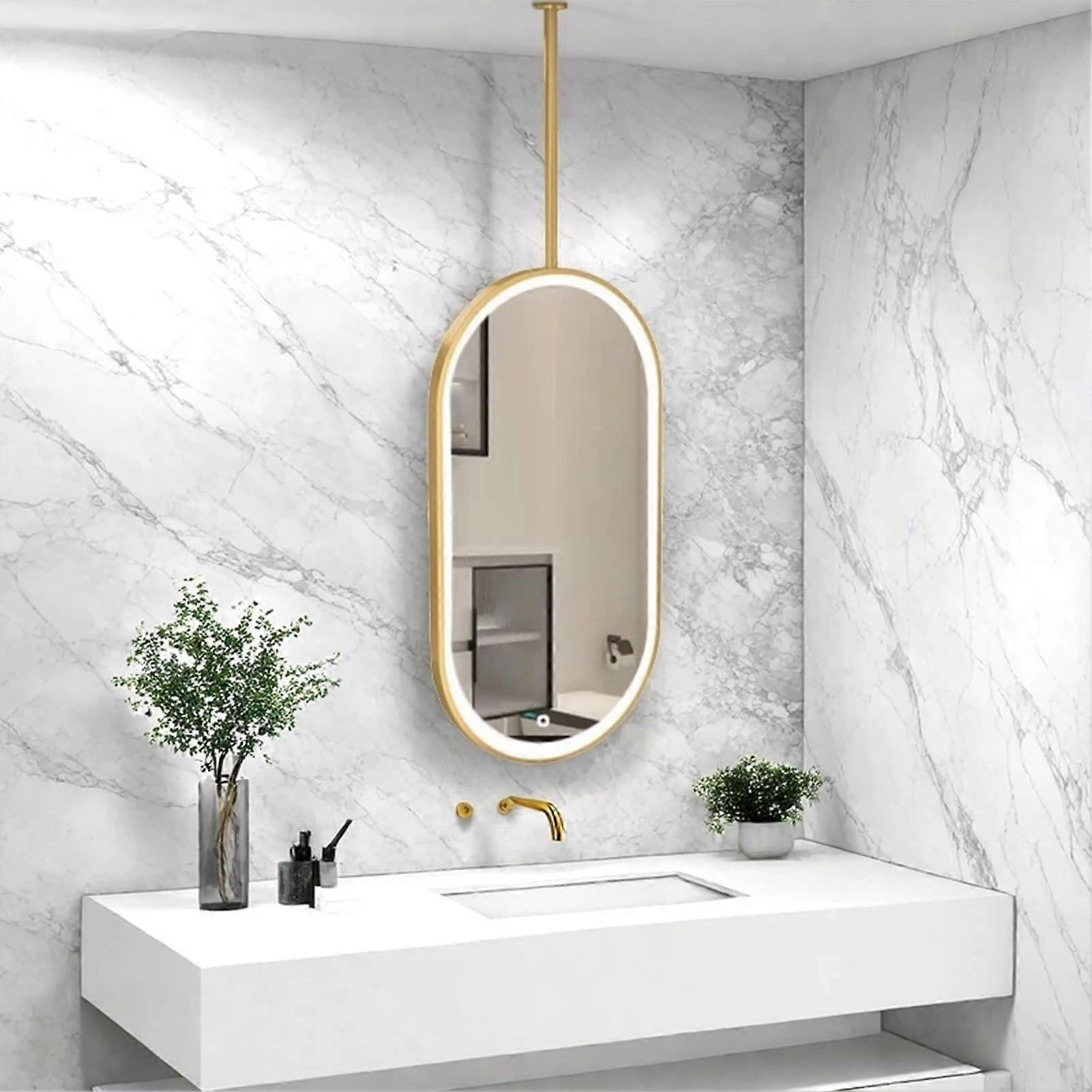 LED Bathroom Mirror Ceiling Mounted Oval Smart Lighted Mirror with ThreeTone Touch Lighting 50x70cm