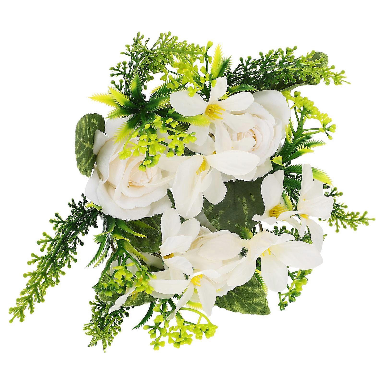 Artificial Rose Candle Ring for Decor 2Pcs White Wedding Candle Holder