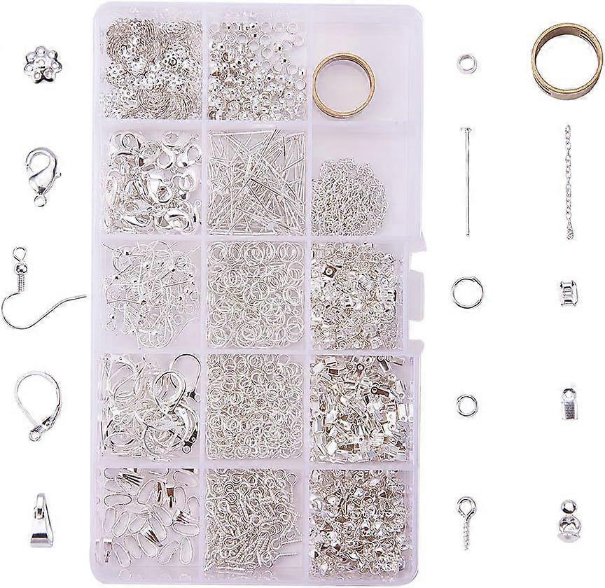 1642 Pcs Jewelry Making Findings Kits with Cord Ends Lobster Claw Clasps Jump Rings Headpins Earring Bead Caps Pinch Bails Twist Chain Links 174x100x2