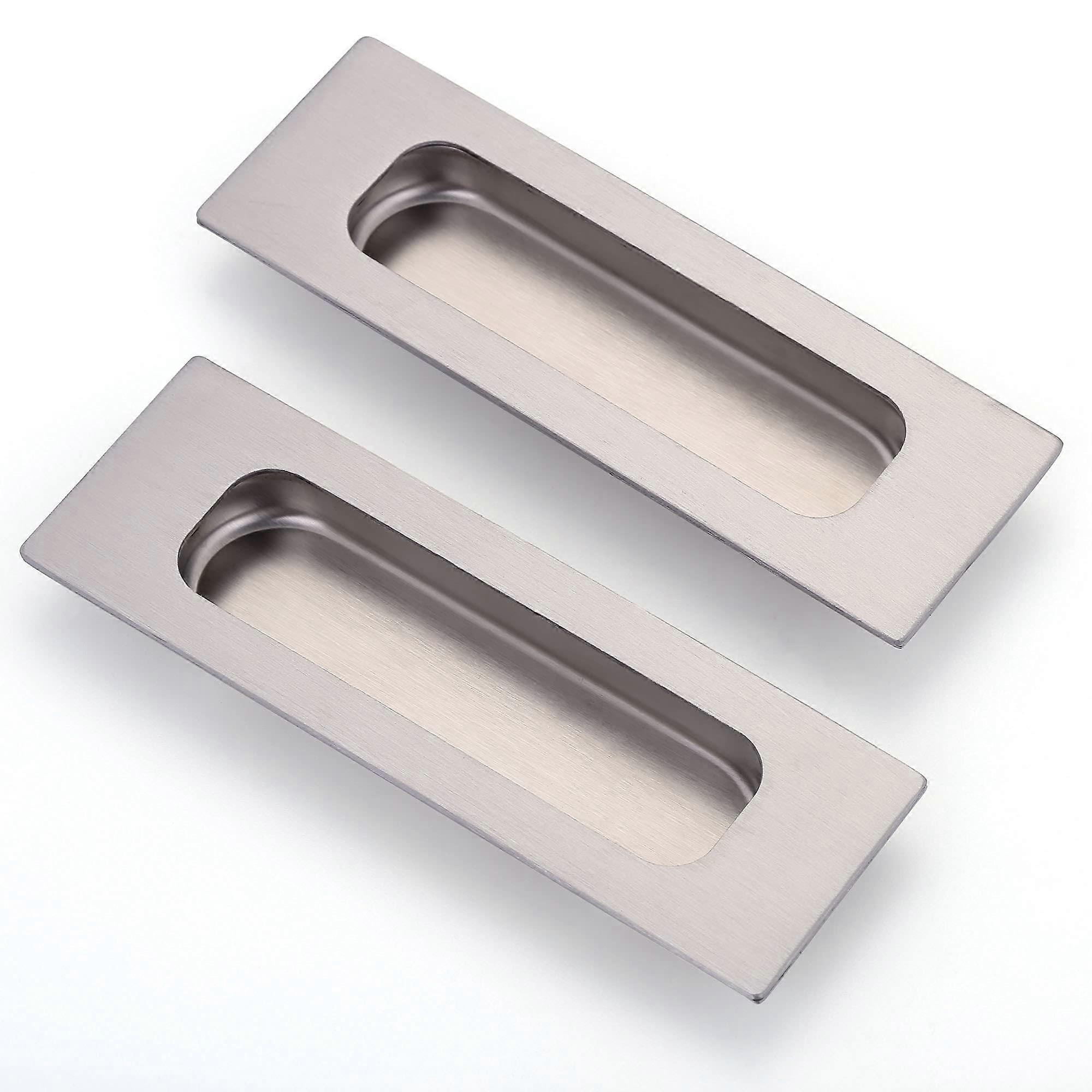 2 Pack Sliding Door Pull Handles Brushed Nickel Stainless Steel Rectangular Flush Pulls Rust Resistant Easy Install