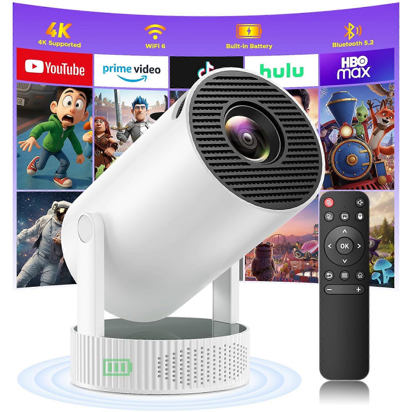 Portable Projector with WiFi 6 and Bluetooth 5.2, 4K Decoding Mini Projector, Builtin Battery, Outdoor Compatible with iPhone/HDMI/USB