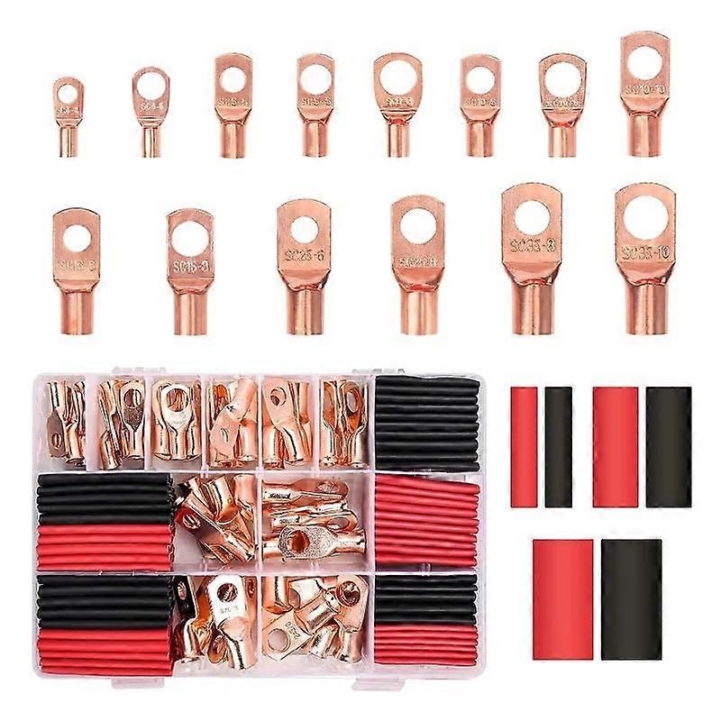 160Pcs Ring Copper Wire Crimp Connectors Kit with Heat Shrink Tubing for Secure Cable Connection