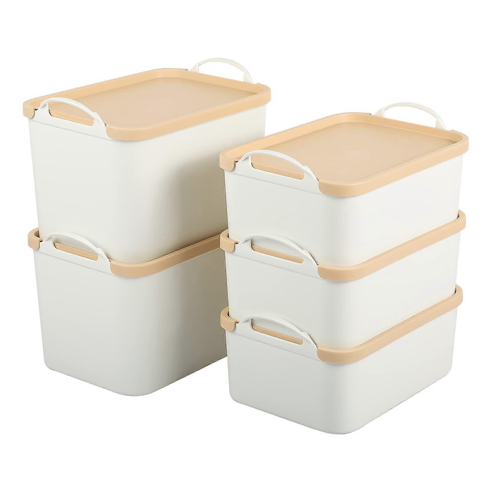 5PCS Stackable Plastic Storage Bins with Removable Lids, White Closet and Pantry Containers Set
