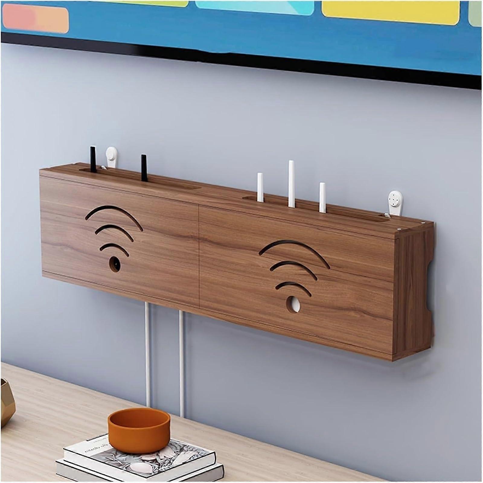 WiFi Router Storage Box Wooden Wall Mounted Shelf with Cable Management and Heat Dissipation 30cm C