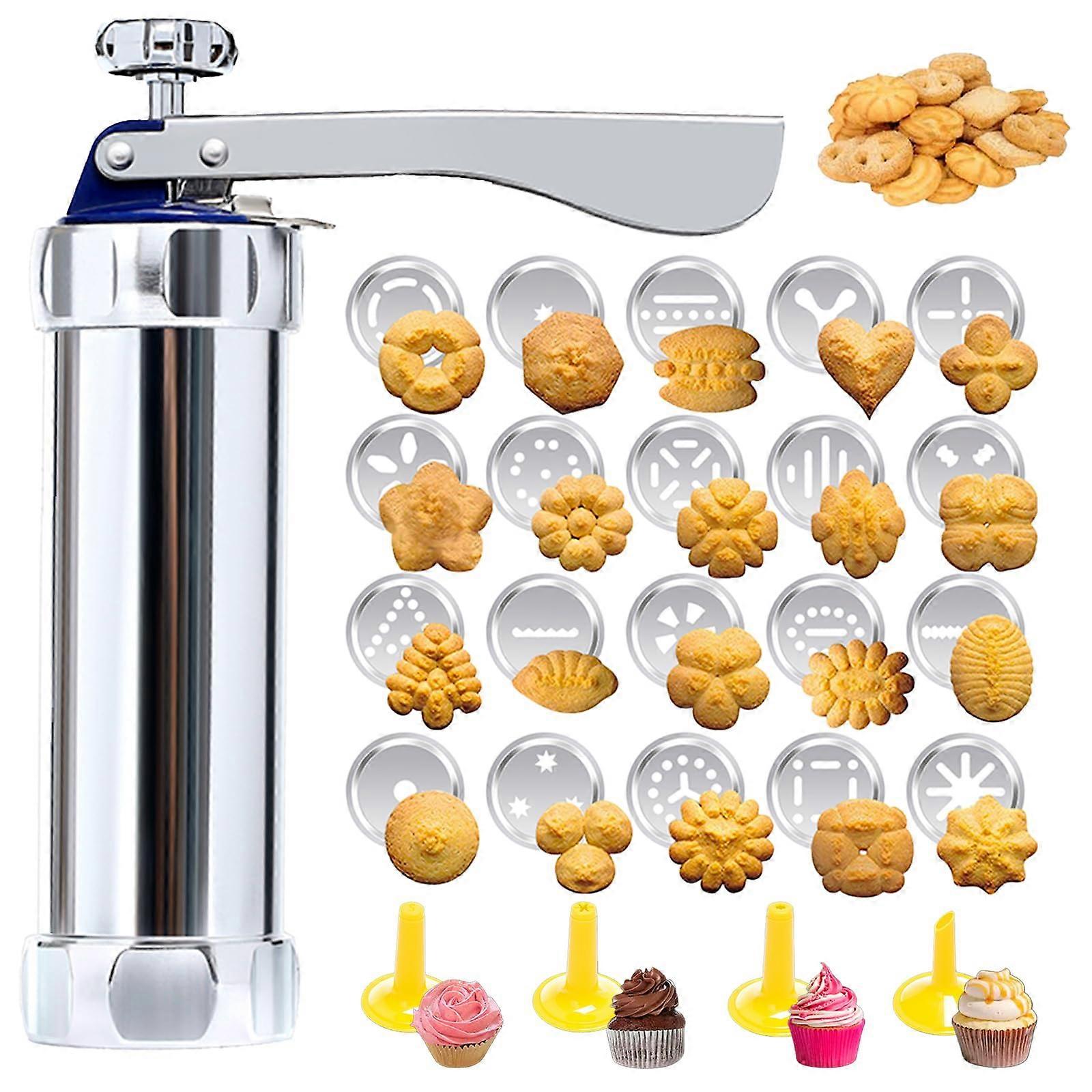 Cookie Press and Spritz Cookie Maker with 20 Stainless Steel Discs and 4 Piping Tips for Baking