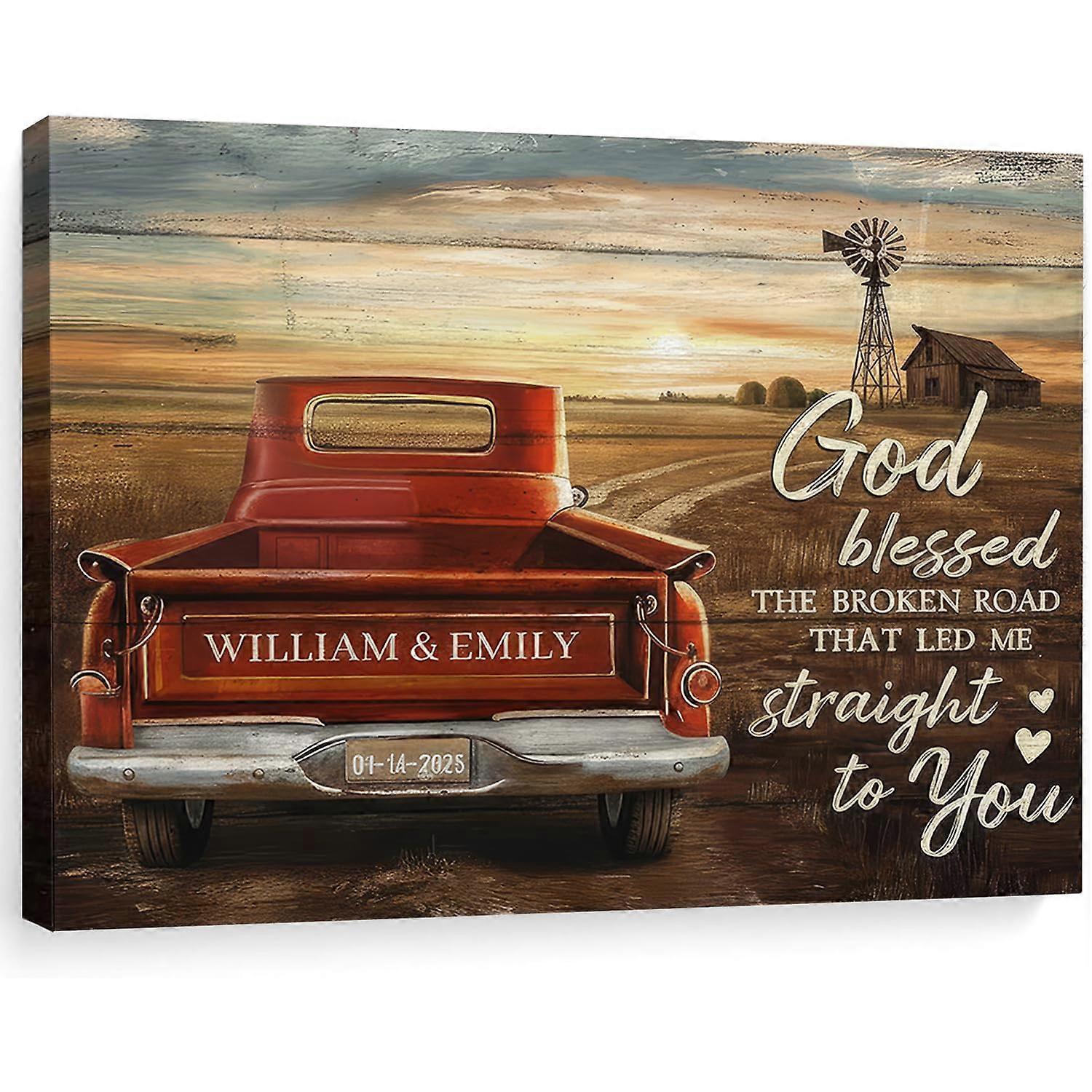 Custom Canvas Prints  Anniversary Wedding Wall Art Rustic Red Truck Barn Decor