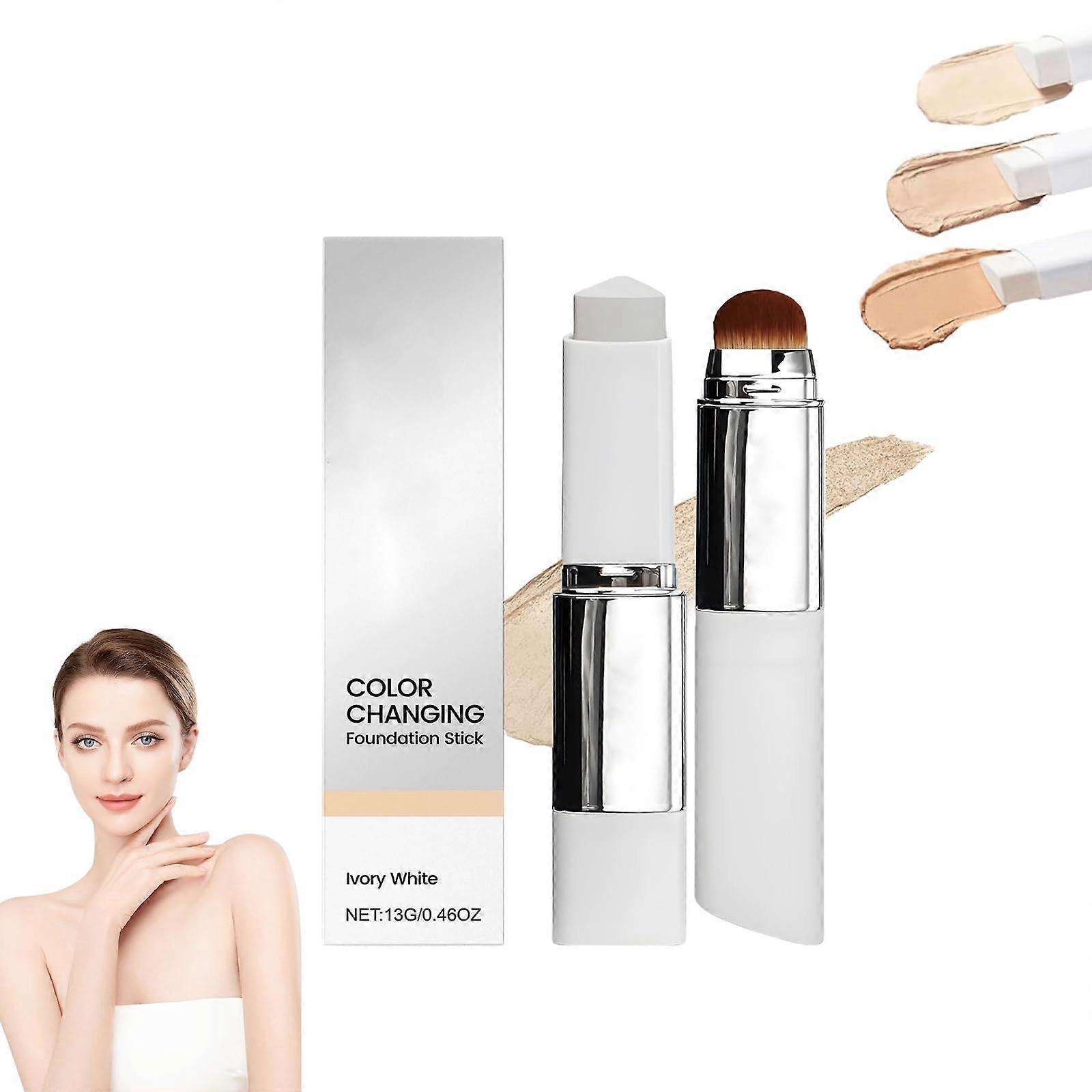 Color Changing Foundation Stick with Detachable Brush, Buildable Full Coverage, Light Shade Hydrating Cream