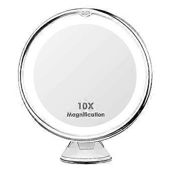 Cosmetische spiegel LED verlicht, 10-voudige vergroting, sterke zuignap, make-up spiegel, scheerspiegel met niet-verblindende verlichting, 360 draaibaar