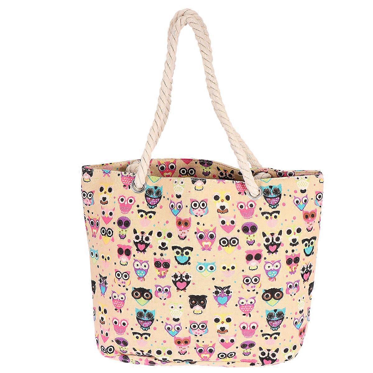 Large Capacity Bag Canvas Handbag for Storage Use 2Pcs Beige Owl