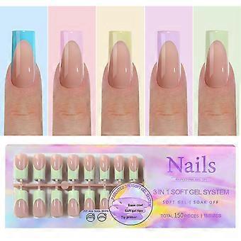 Long Square French Tip Press On Nails 150Pcs Soft Gel Handmade Finish Break Resistant 15 Sizes