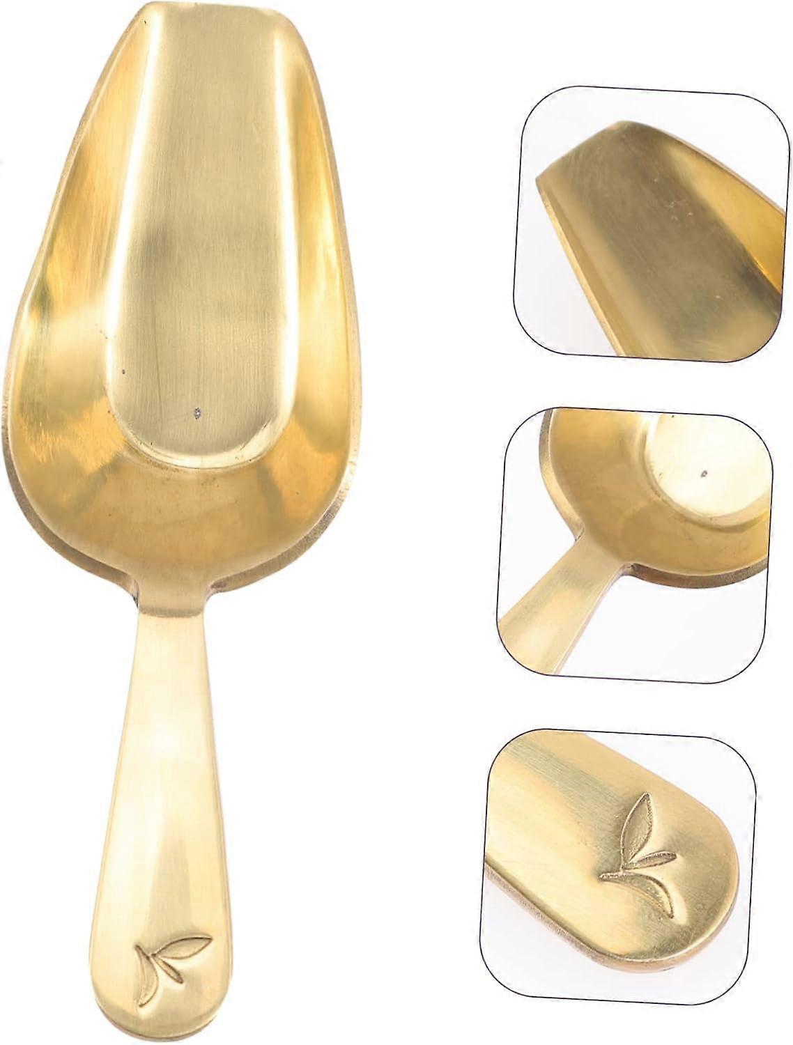 Brass Tea Scoop for Loose Leaf Tea, Ergonomic Handle, Easy Clean Small Coffee Bean Spoon