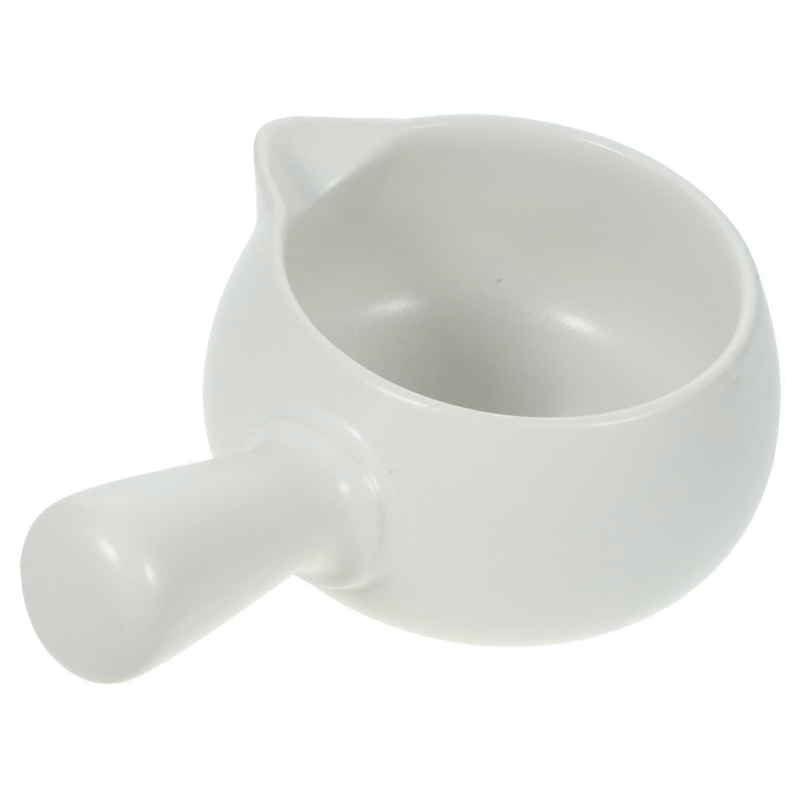 Ceramic Milk Pan with Handle, Mini Noodle Pot for Soup, Durable White Ceramic Cookware