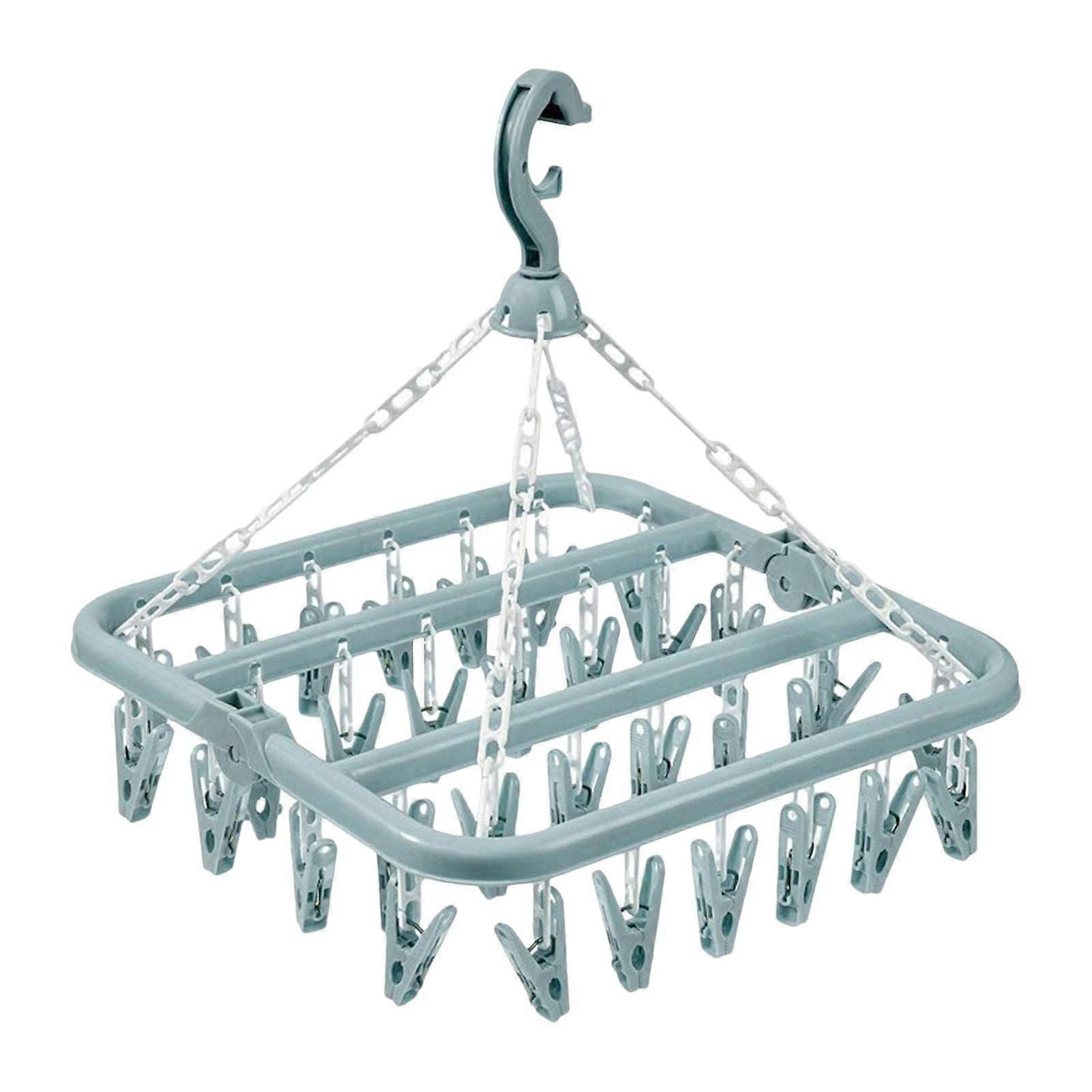 Sock Drying Rack with 32 Windproof Clips, Foldable Hanging Clothes Dryer for Socks and Underwear
