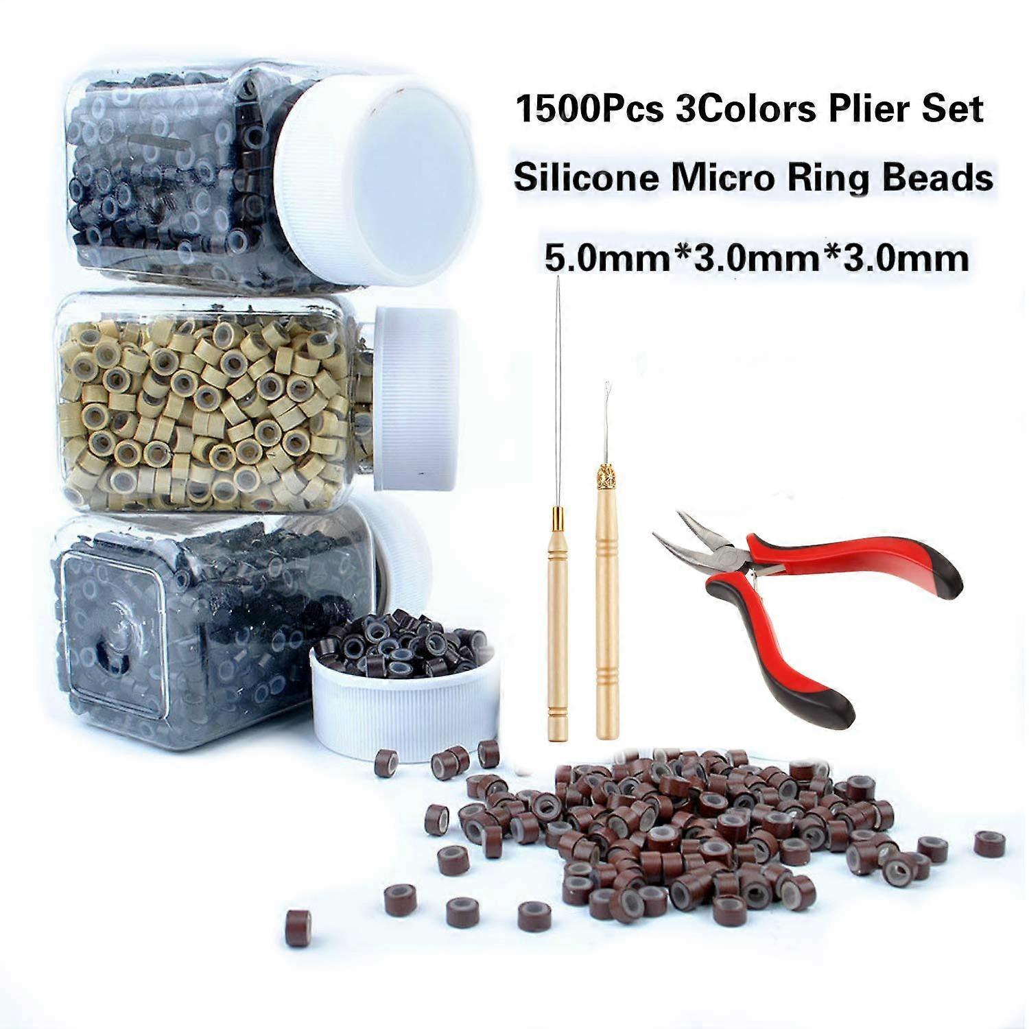1500pcs Silicone Micro Ring Beads Hair Extension Kit with MultiColor Beads Pliers and Loop Hook