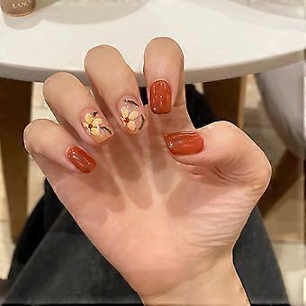 24pcs Short Press on Nails with Glue, Reusable Acrylic Coffin Fake Nail Tips for Women