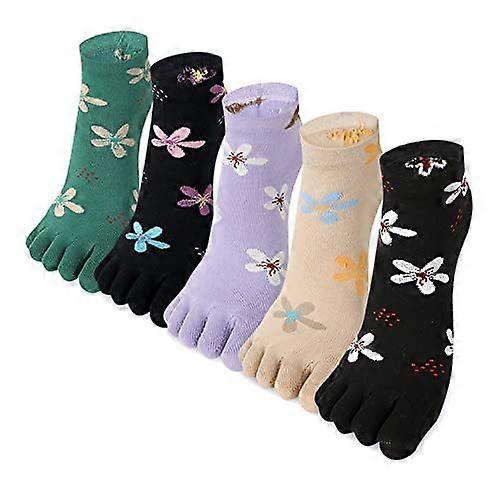 Women's fun five-toe boat socks with cartoon print, soft and comfortable  5-Pack