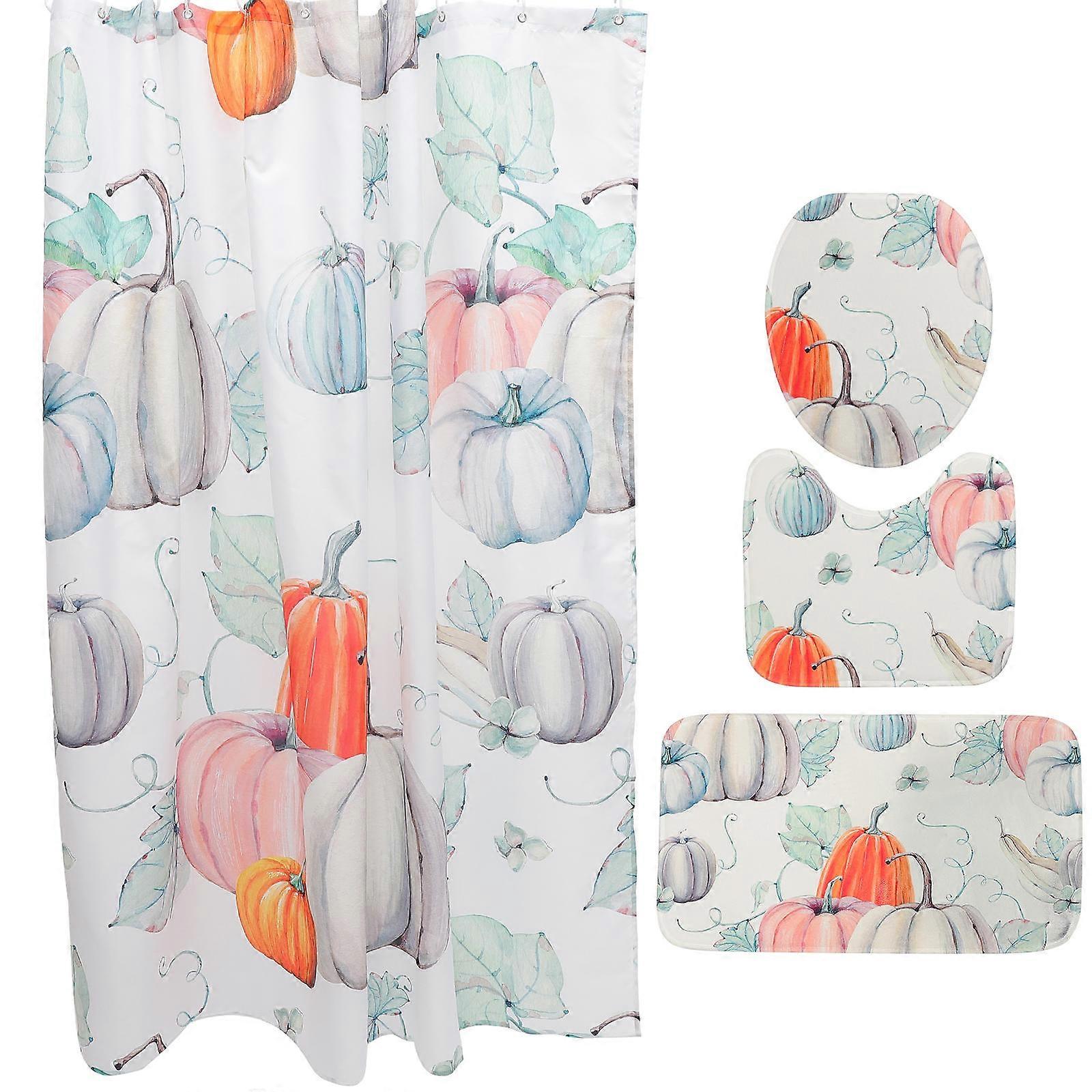 Multicolor Waterproof Bath Curtain for Bathroom Pumpkin 4Pcs Set