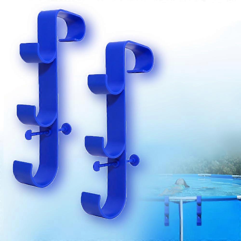 2Pcs Blue Adjustable Pool Pole Hangers with Double Hooks for Above Ground Pool Equipment Organizer