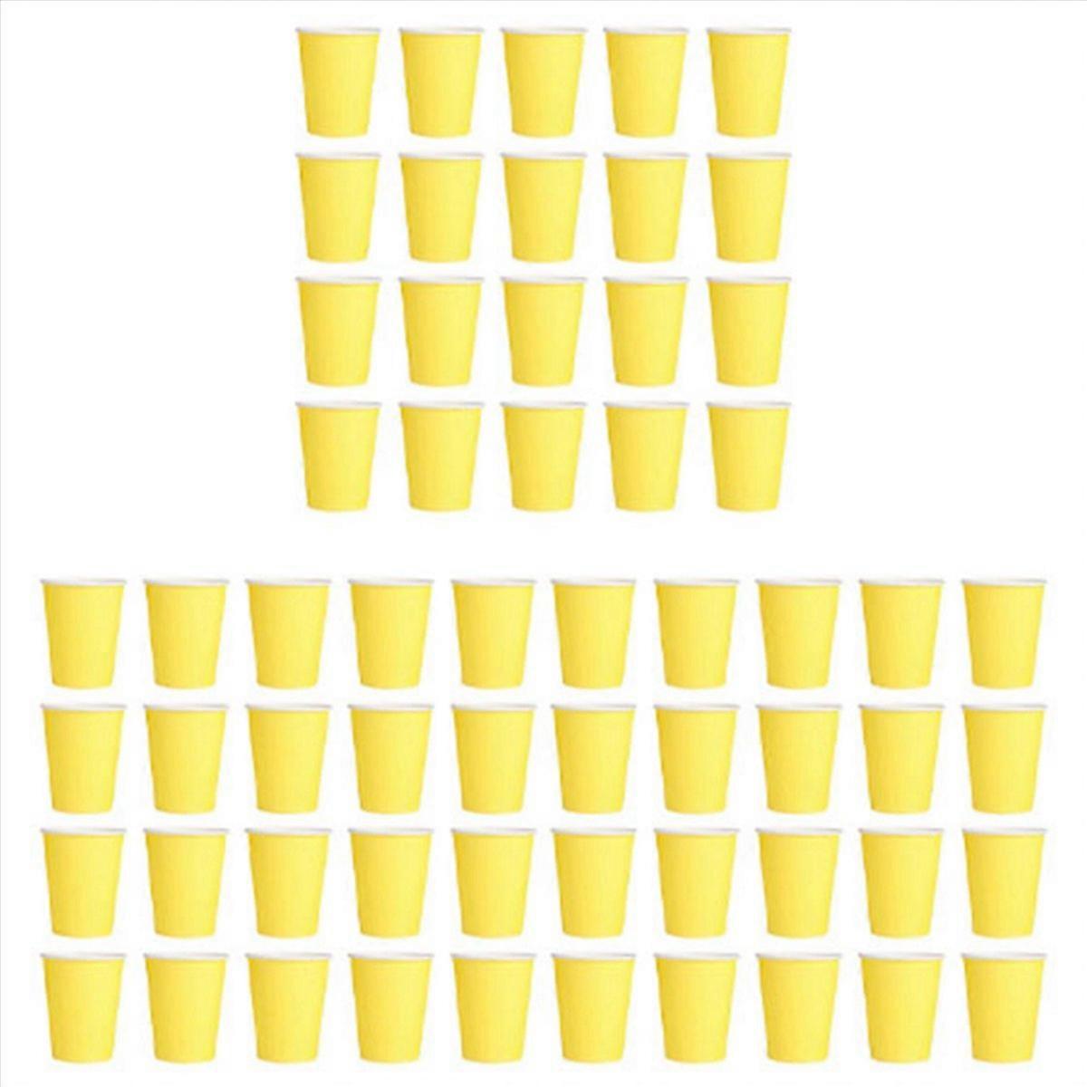 60 Paper Cups (9oz) - Plain Solid Colours Birthday Catering(Yellow)