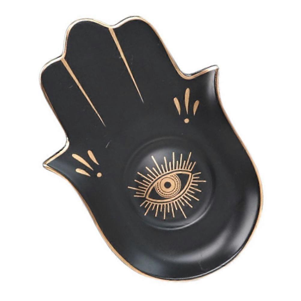 Ceramic Ring Plate Small Jewelry Tray Elegant Buddha's-Hand Shape Black 1Pcs