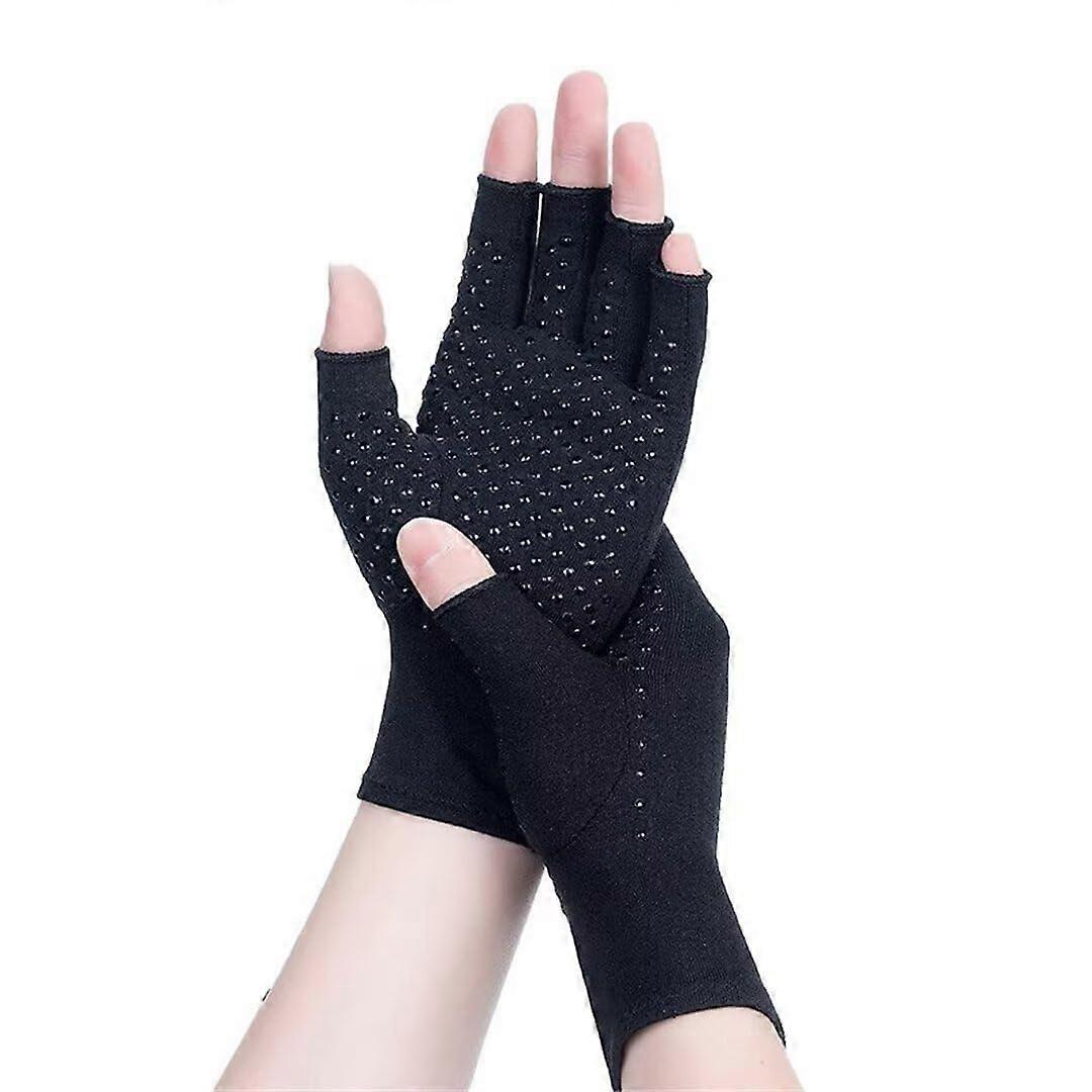 Arthritis Compression Gloves with Targeted Joint Support, Fingerless Design, Black Medium