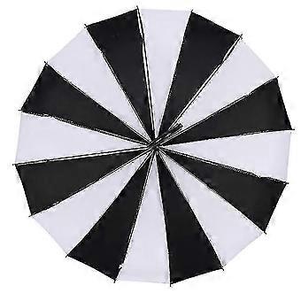 Eleganter winddichter Regenschirm mit langem Griff Sonne Regen verwenden 16 Rippen schwarz weiß Design