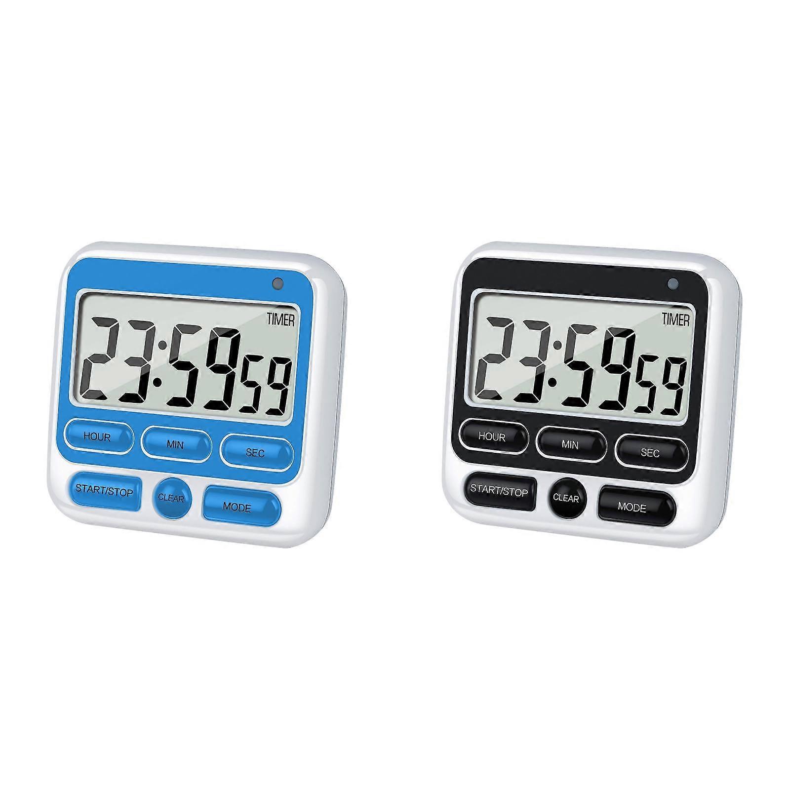 2PCS Digital Kitchen Timer, 24H Clock & Alarm, Silent/Alarm Switch, Count Up/Down, Memory Function, 3" Display