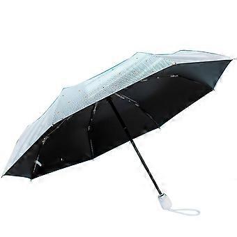 Automatic Folding Umbrella with UV Protection, Wind Resistant Compact Travel Size, Fine Stripe Pattern