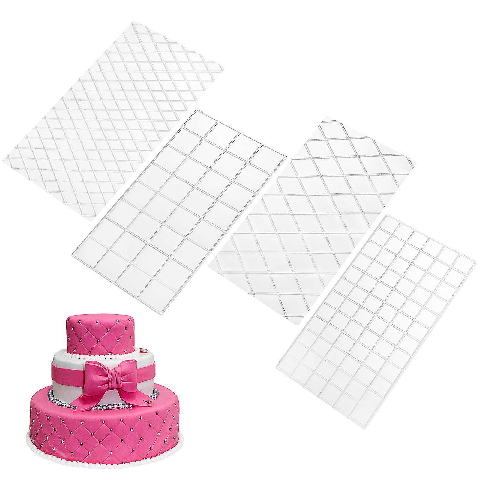Plastic Fondant Impression Mat Grid Pattern Mold for 12Pcs Baking
