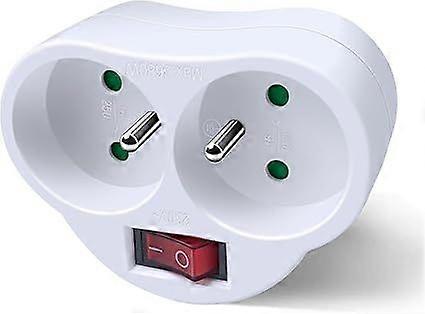 2-in-1 Wall Plug Power Strip with Switch, 16A/230V Socket (White)