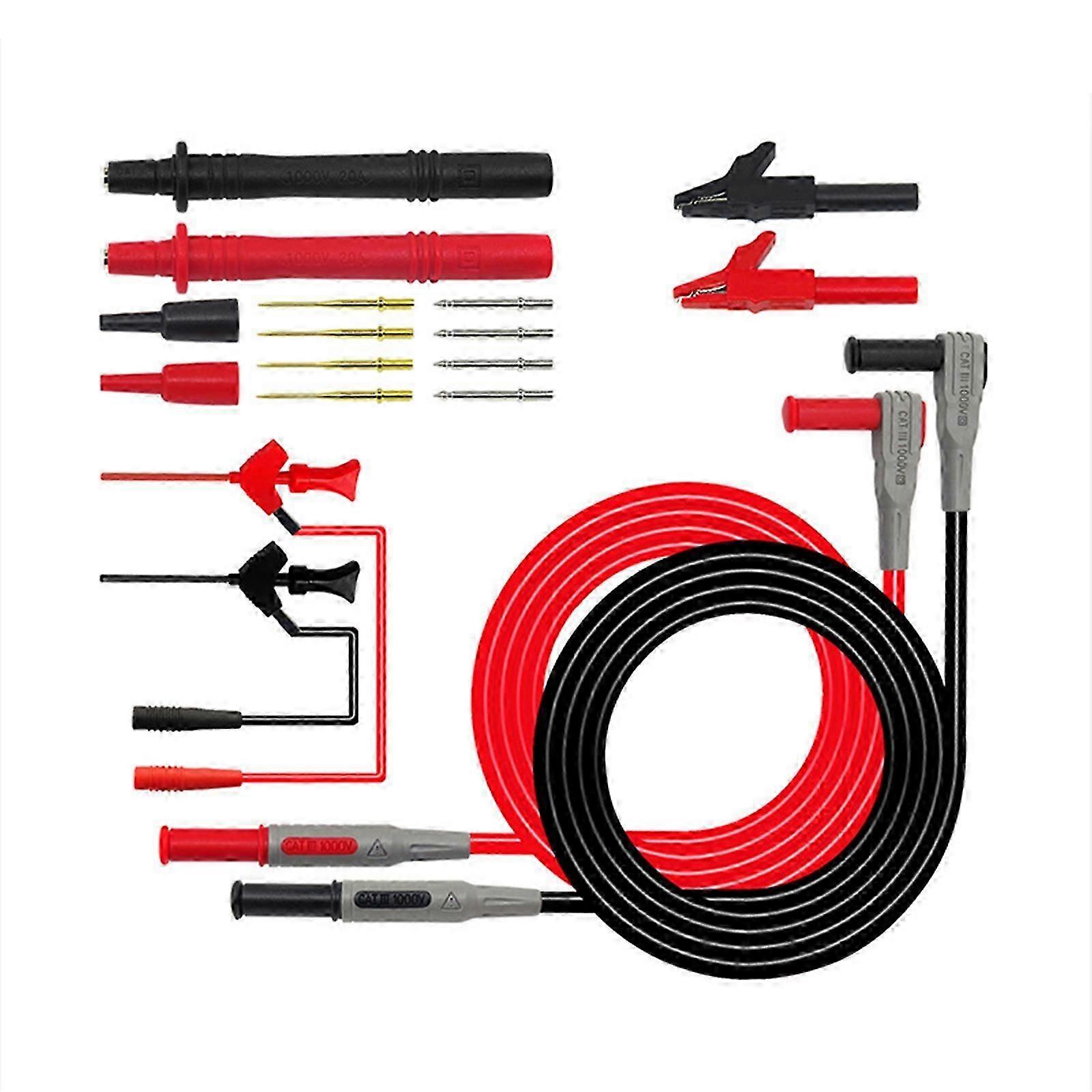 Multimeter Test Leads Kit with Replaceable Probes, Clips and Hook for Industrial Electronics Automotive Testing