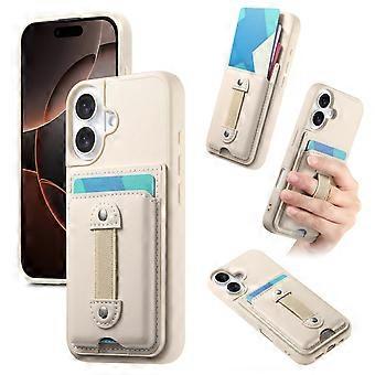 Capa carteira GUOMAI para iPhone 14/iPhone 13, capa traseira protetora à prova de choque e quedas, capa de couro PU com suporte para cartões e alça de mão elástica.