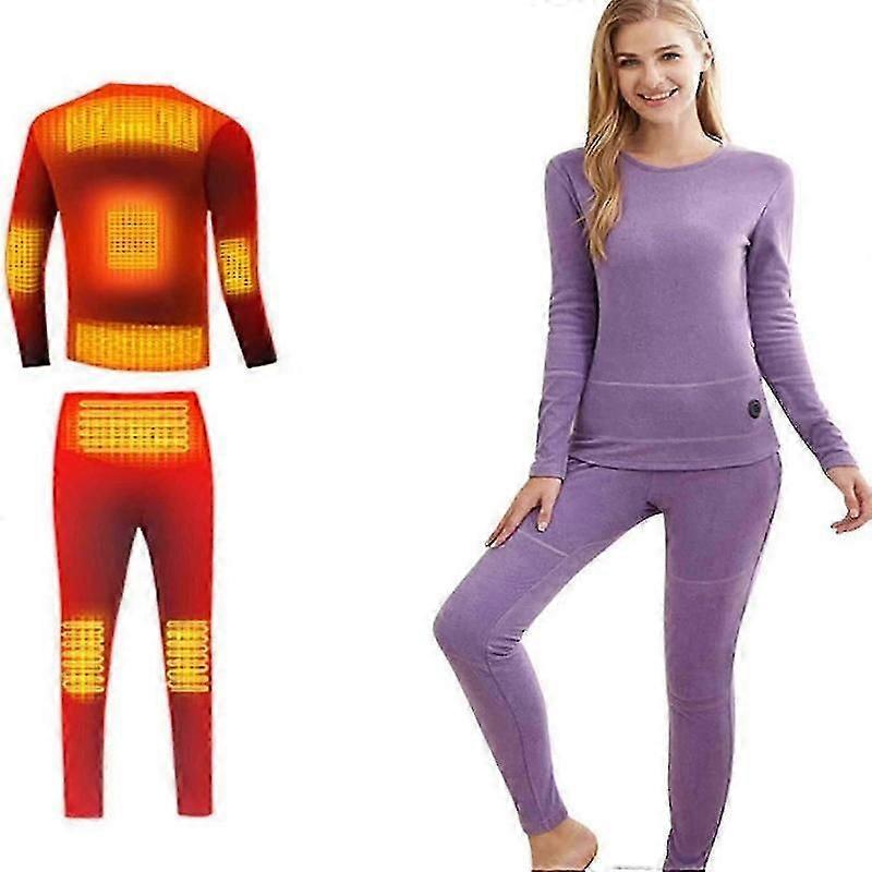 Women's USB Heated Thermal Underwear Set, Carbon Fiber Heating, 3 Temperature Levels for Winter Warmth