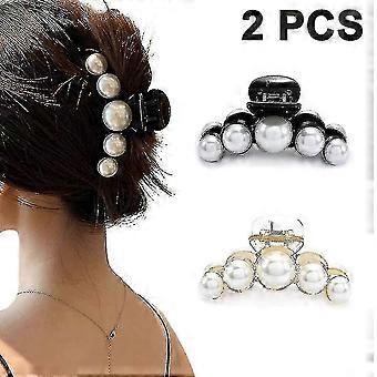 2 stk Stort perlehår Kloklipp Sett Hårfangst Barrette kjeveklemme Fake Pearl Hair Clip Clamp Assortert Z